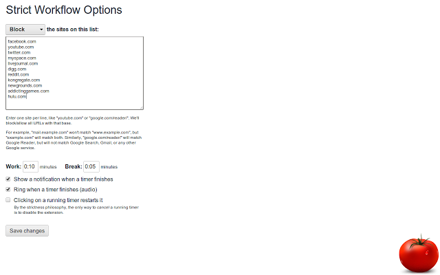 Strict Workflow is a customizable virtual pomodoro timer for Chrome.
