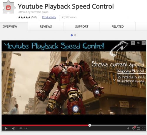 Control YouTube video speed with a hotkey or click with this app.